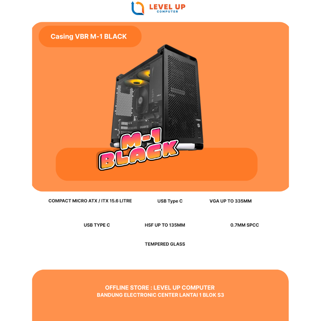 Computer Casing VBR M-1 BLACK Compact Micro ATX ITX 15.6 Litre USB Type C VGA Up to 335mm HSF Up to 