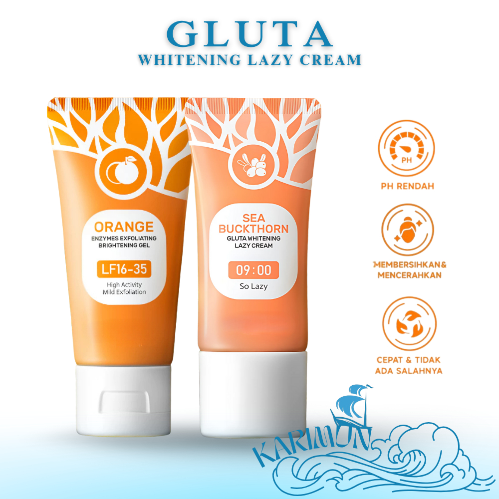 WHITENING LAZY CREAM Orange Exfoliating Gel 50g For All Skin + Day Cream Set Skincare Kit ZZ003 KRM