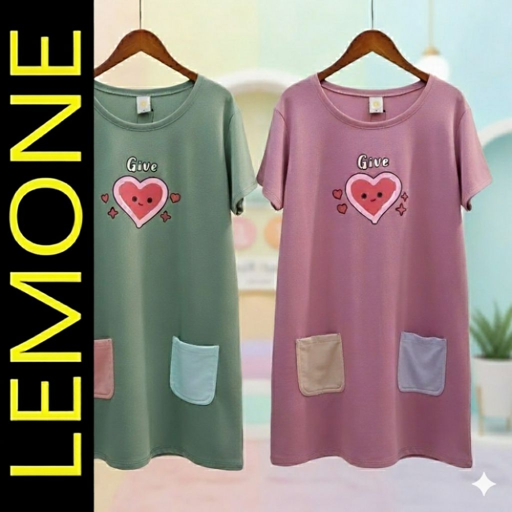 LEMONE  Baby Terry Spandek Dress Daster mini kantong anak perempuan cewek 9-11 Tahun