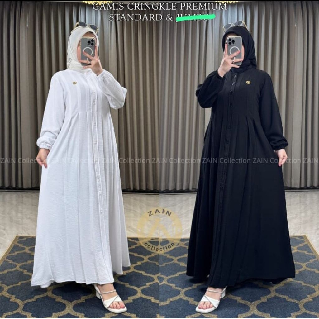 Gamis Putih/ Hitam Zain Collection CRringkle Premium Size Standart Dan Jumbo