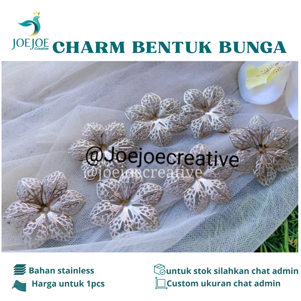 Charm sudut mahar model bunga | siku sudut bentuk bunga | bahan hiasan mahar | Bunga lempengan silve
