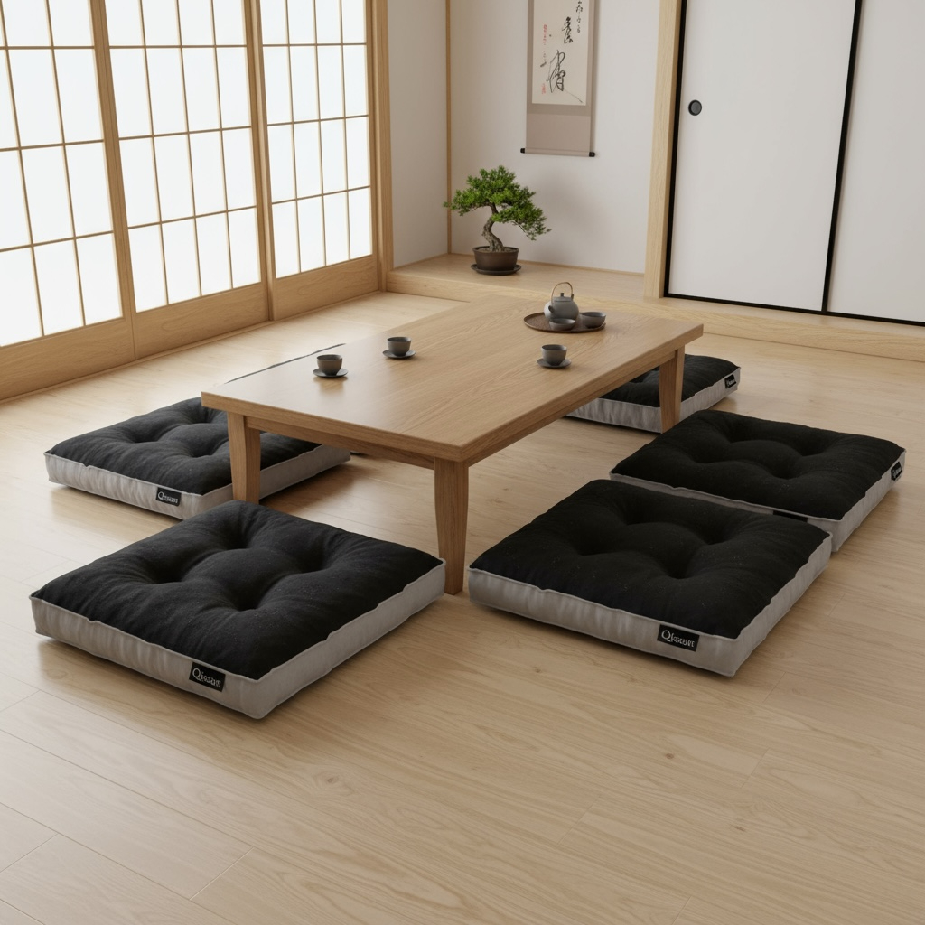 Bantal Alas Duduk Premium Bentuk PERSEGI Warna HITAM-ABU (Ukuran S-XXL) - Bantal Lesehan Empuk Tebal