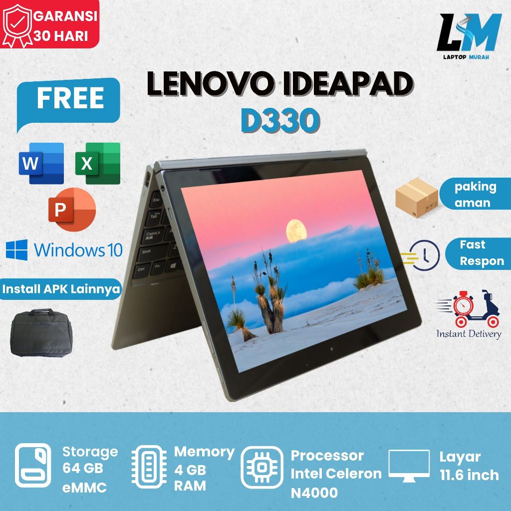 Lenovo Ideapad D330 2in1 Touchscreen Intel Celeron N4000 Siap Pakai Begaransi