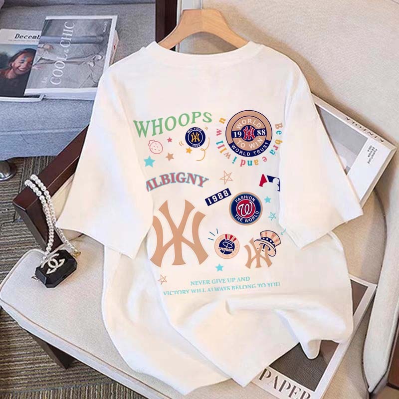 YUYU STUDIO Cetak Pola Ikon Huruf Menyenangkan WHOOPS | Kaos Wanita Distro Original 100% | Baju atas