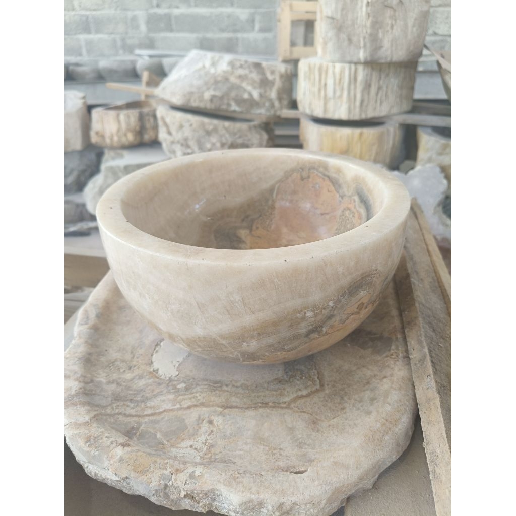 Wastafel batu alam marmer onyx donuts