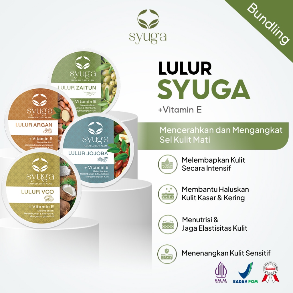 Syuga Lulur With Vitamin E All Series (Zaitun, VCO, Argan, Jojoba)  - Mengangkat Sel Kulit Mati | Me