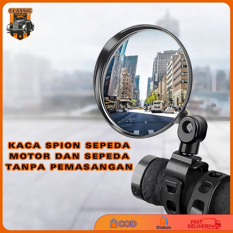 Kaca spion belakang sepeda motor dan sepeda, tidak perlu instalasi, kaca spion cembung sudut lebar, 
