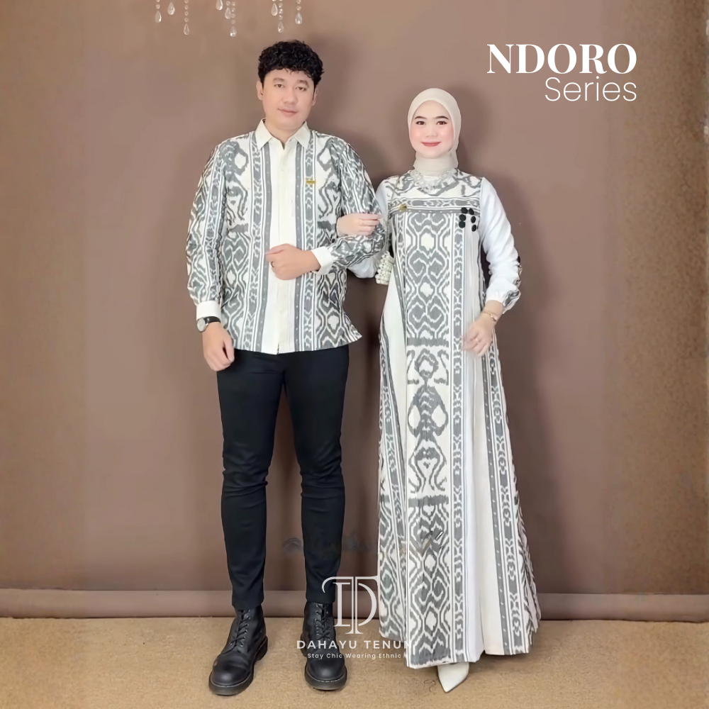 DAHAYU - NDORO Set Baju Tenun Etnik Couple Pasangan Kondangan Pesta Mewah Elegan Busui Warna Putih