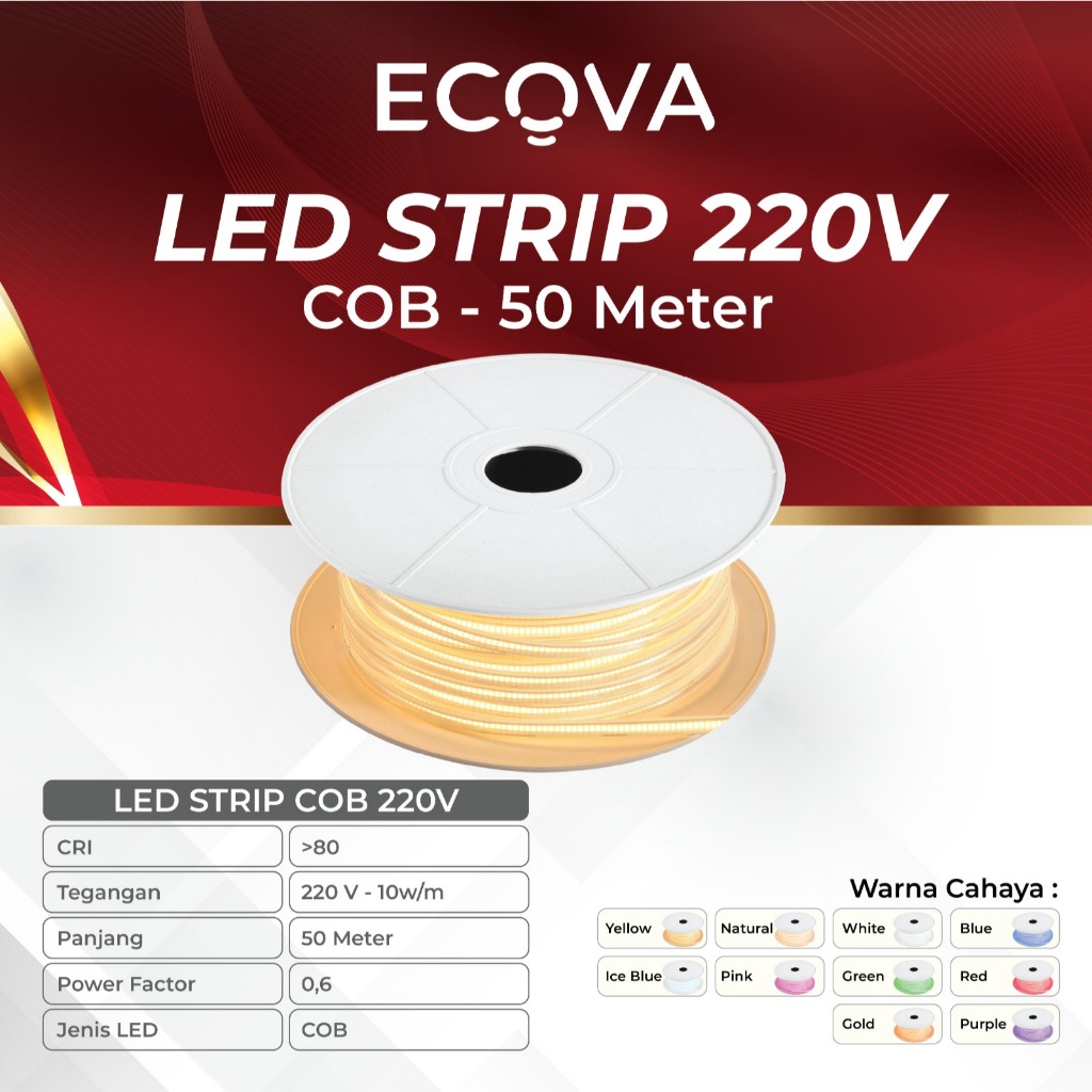 ECOVA LED STRIP COB - 220V - 50 meter / Roll