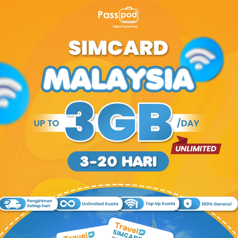 PASSPOD SIMCard Malaysia Paket Unlimited Data 3-20 HARI Up To 3GB