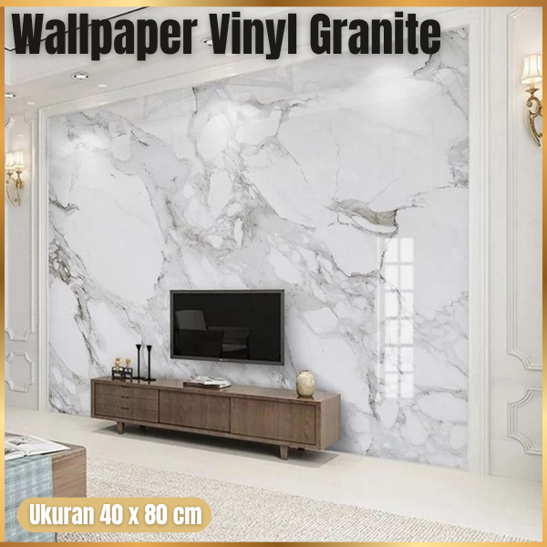 DONMI - Wallpaper Dinding Vinyl Marble Glossy / Stiker Marmer PVC 40x80CM / Wallpaper Dinding Termur