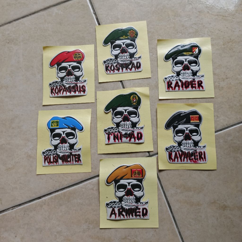 stiker timbul/stiker embos/logo tengkorak kostrad,kopasus,polisi,militer,armed,tni ad,kavaleri,raide