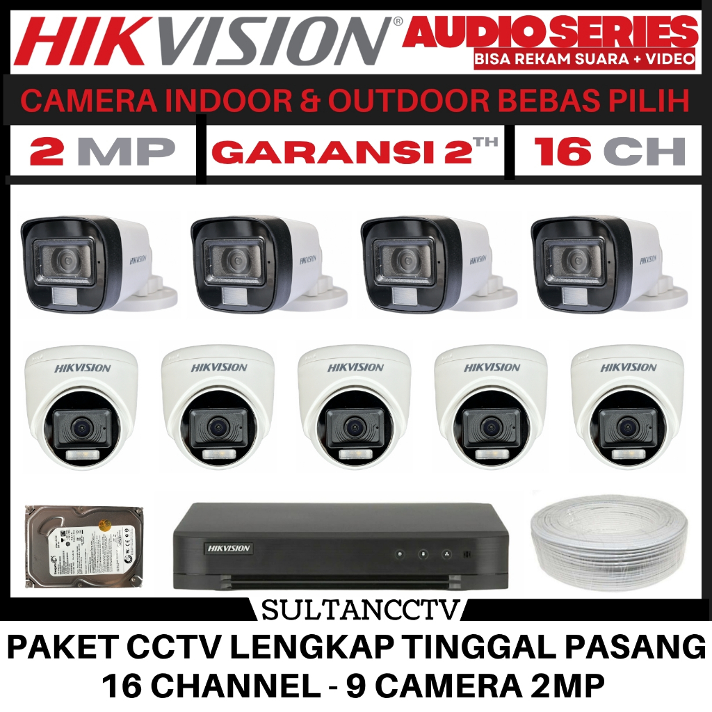 Paket Cctv Hikvision 2mp 16 Channel 9 Kamera Turbo Hd 1080p Camera Cctv Audio