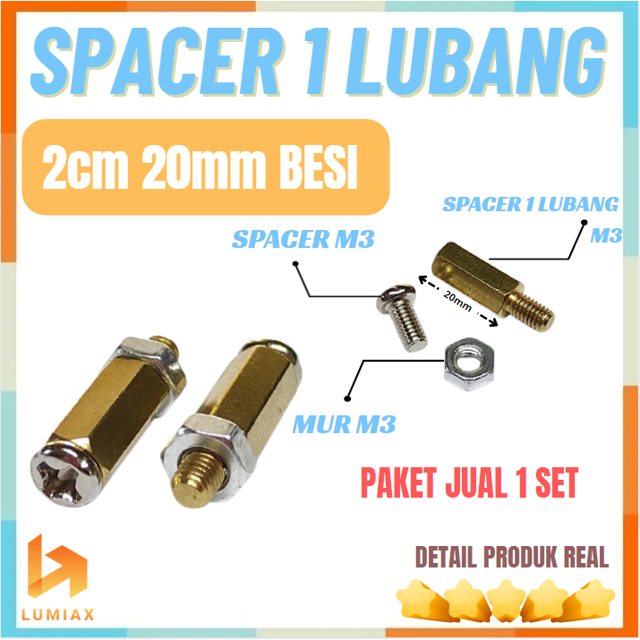 SPACER GOLD DUDUKAN PENYANGGA PCB BAUT DUDUKAN PCB 2CM  / Spacer Besi Kuningan M3 Hex Screw PCB 20mm
