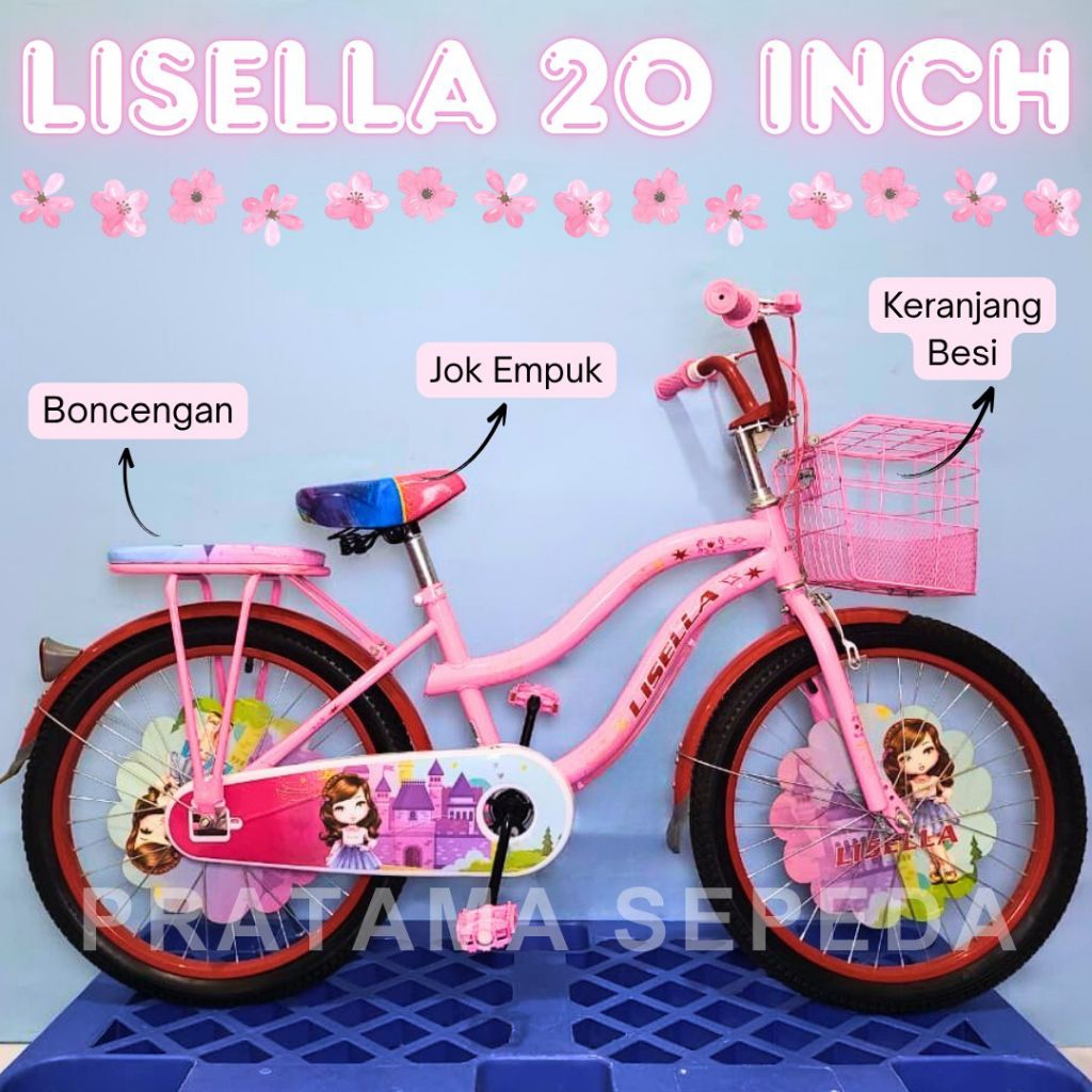 Sepeda Anak Perempuan 20 Inch Lisella 2005 Usia 7 Sampai 12 Tahun Keranjang Depan Tersedia Boncengan