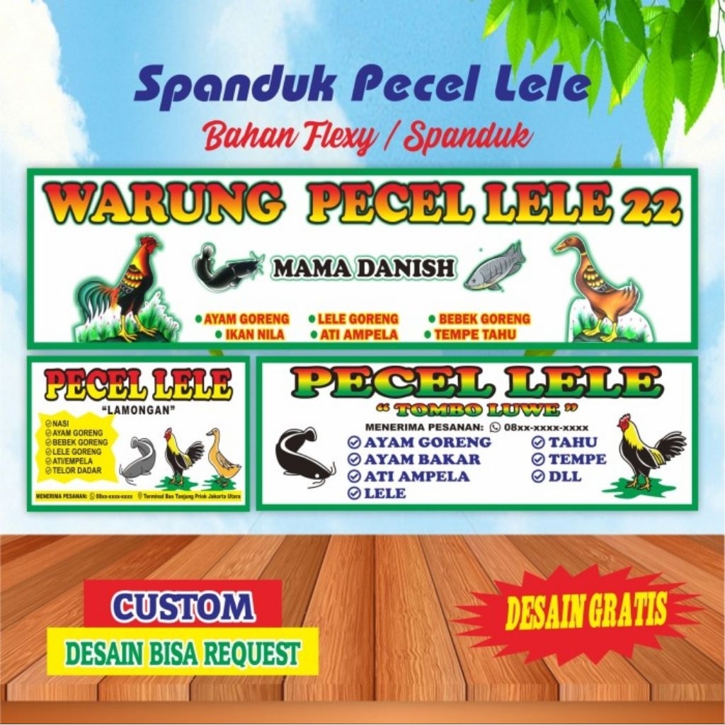 ( FREE DESIGN ) CETAK SPANDUK KAIN PECELLELE, NASI UDUK, NASI BEBEK, ANGKRINGAN DLL