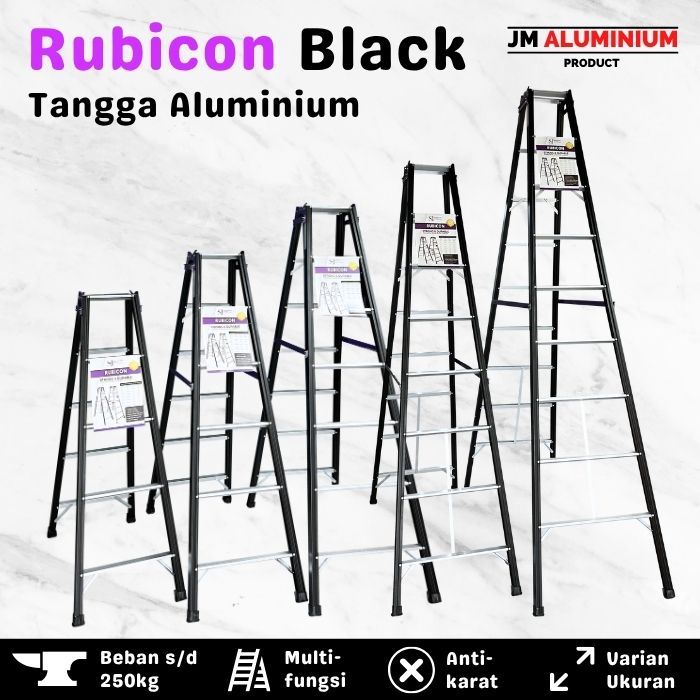 [KHUSUS EKSPEDISI] - Tangga Lipat Aluminium Tipe Rubicon Black Ukuran 1,5 Meter - 3 Meter | Anti Kar