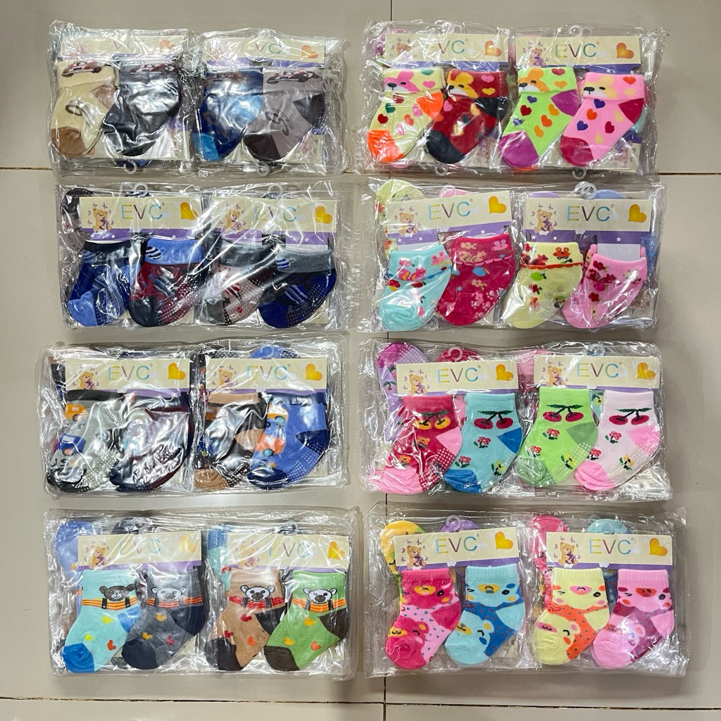 (GROSIR 12 pasang)Kaos Kaki Bayi EVC/Kaos Kaki Bayi Lurus/Kaos Kaki Bayi Lipat Anti Selip/Kaos Kaki 