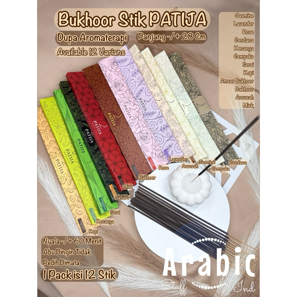 Arabic - Bukhoor Stik Aromaterapi By PATIJA Pengharum Ruangan Dupa Stik Hio Bukhur Stik Bukhoor Stik