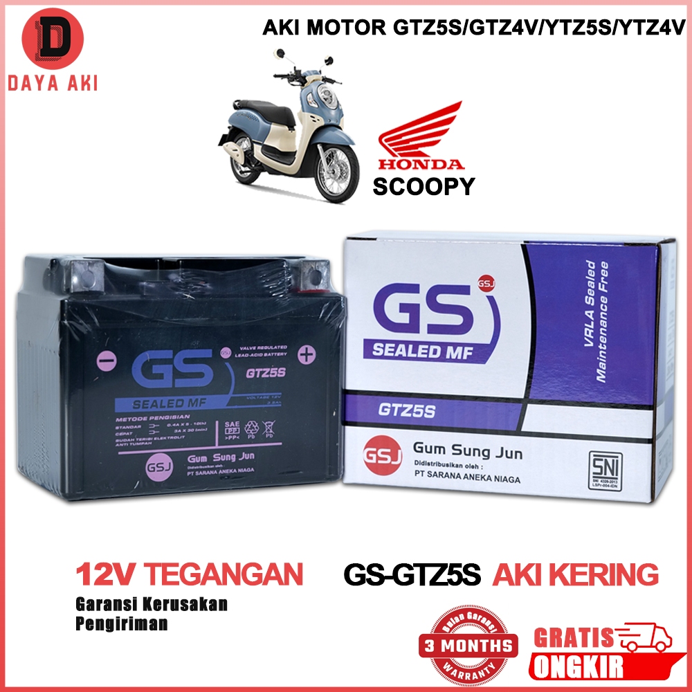 Aki Motor Honda Scoopy GTZ5S Aki Kering Accu Kering MF