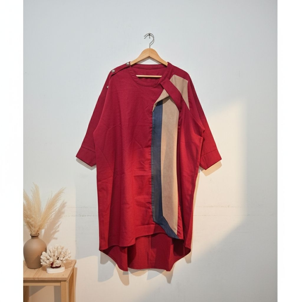 Atasan Tunik Wanita Warna Merah Maroon Marun
