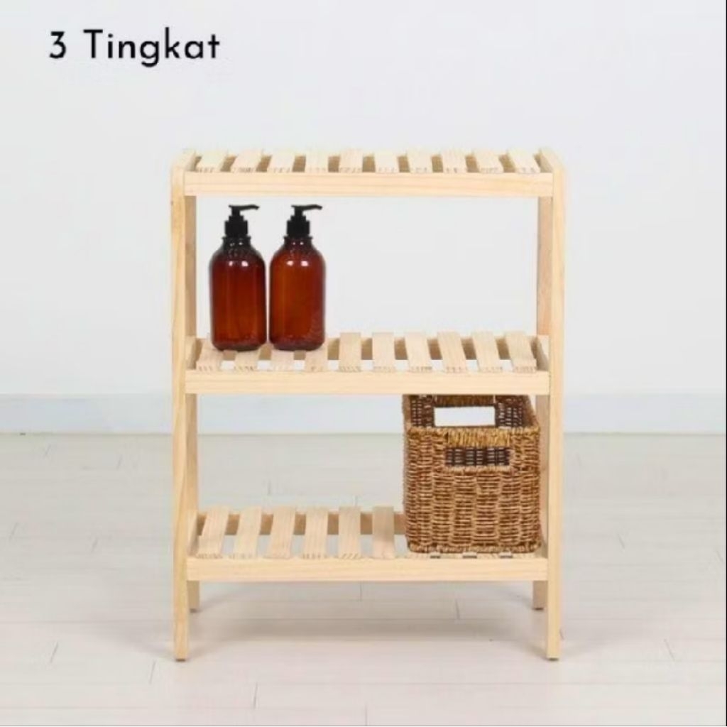 WoodenSelft Tiga Susun Rak Aquarium Estetik Rak Kayu Multifungsi