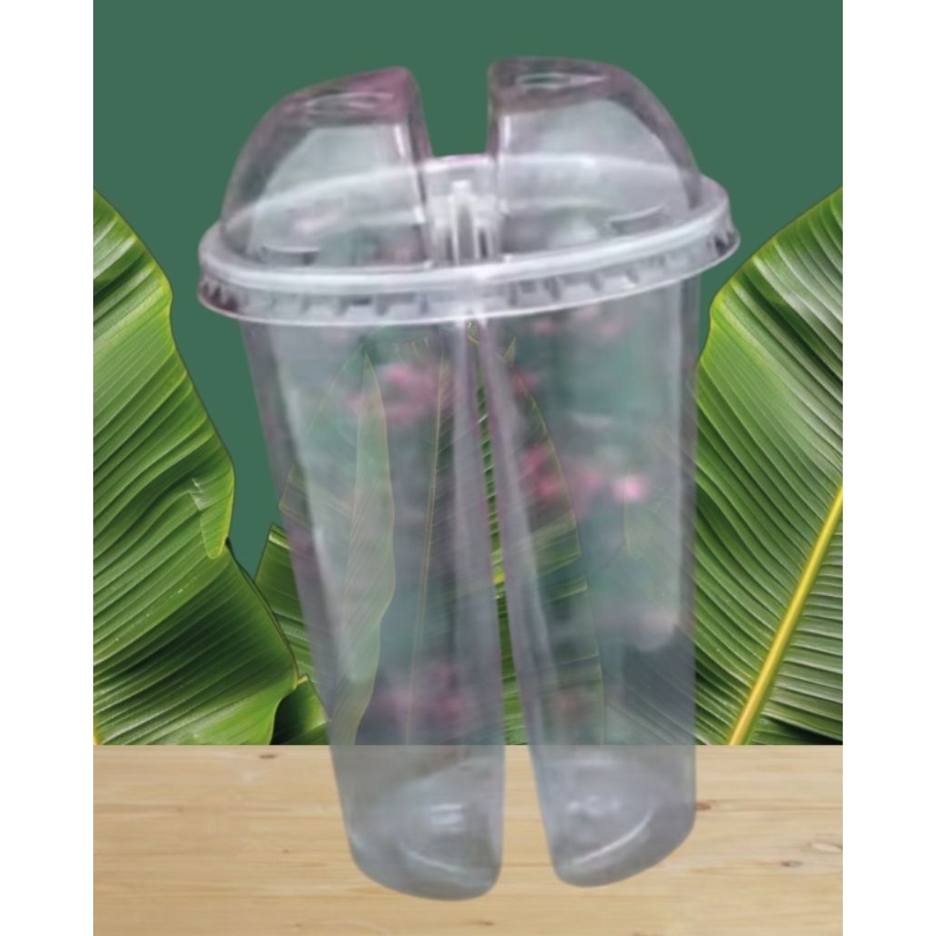 Gelas plastik dua rasa cup dan tutup TWIN CUP kembar