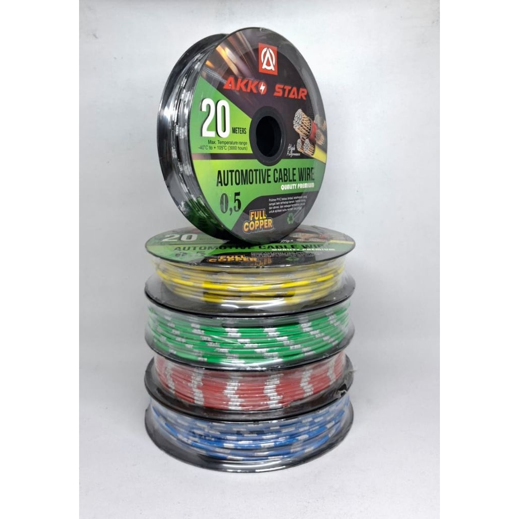 Kabel Avss 0,5 x 20 Meter Biru Hijau Hitam Kuning Merah Akko Star kabel kawat otomotif kabel otomoti