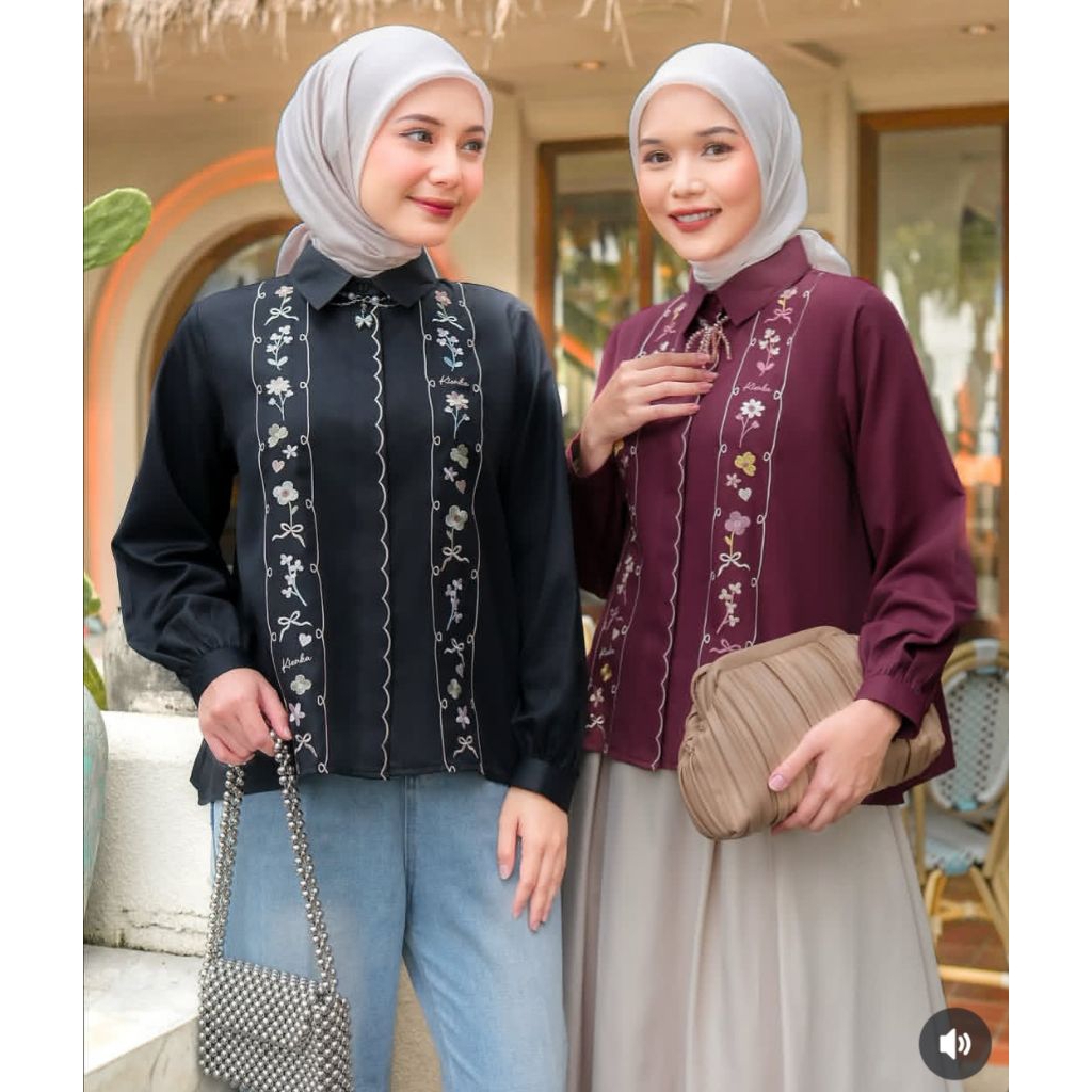 Celia Daily Embroidery Shirt Kienka || Baju Kemeja Wanita Lengan Panjang Bordir By Kienka.id