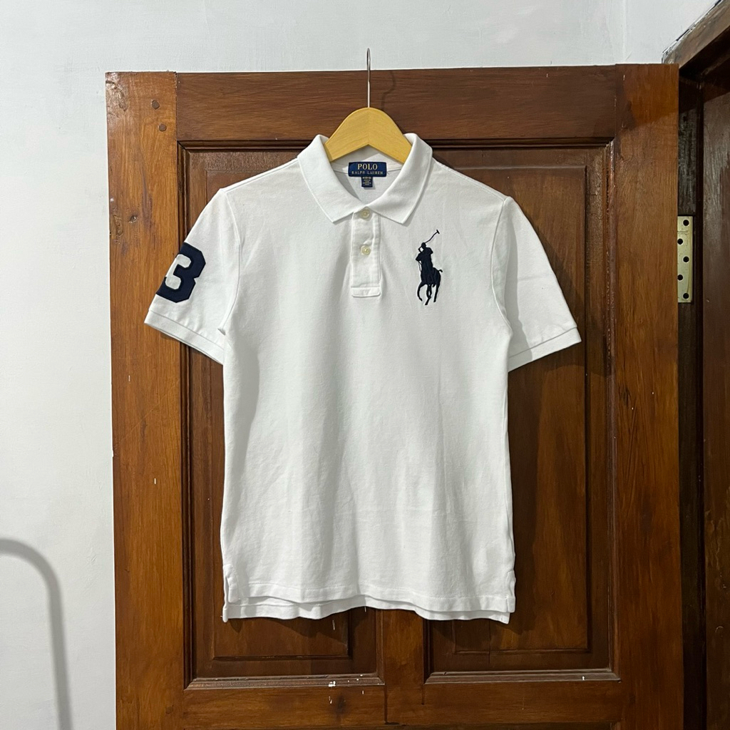 [XS] Polo Ralph Lauren Cotton Sweaters Long Sleeve I White Navy I Vintage Vtg Retro Kemeja Garis-gar