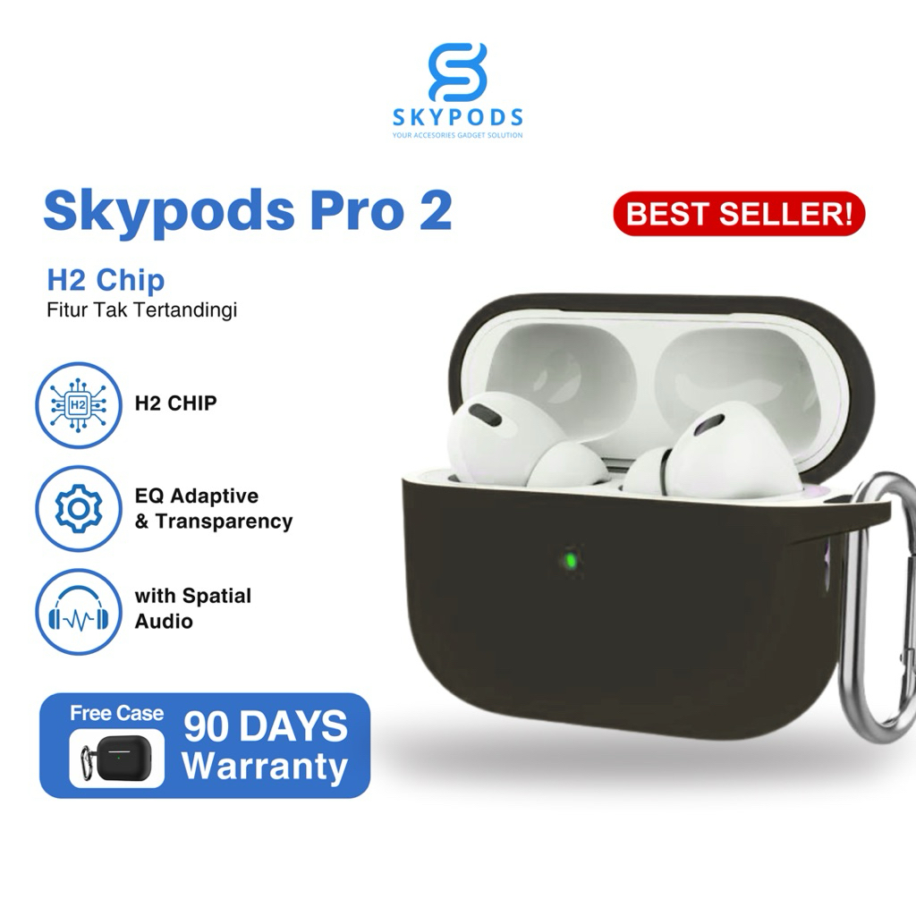 [BEST SELLER] SkyPods TWS Pro 2 H2 Chip Adaptive EQ Clear Sound Fast Pairing Charging Case + Silicne