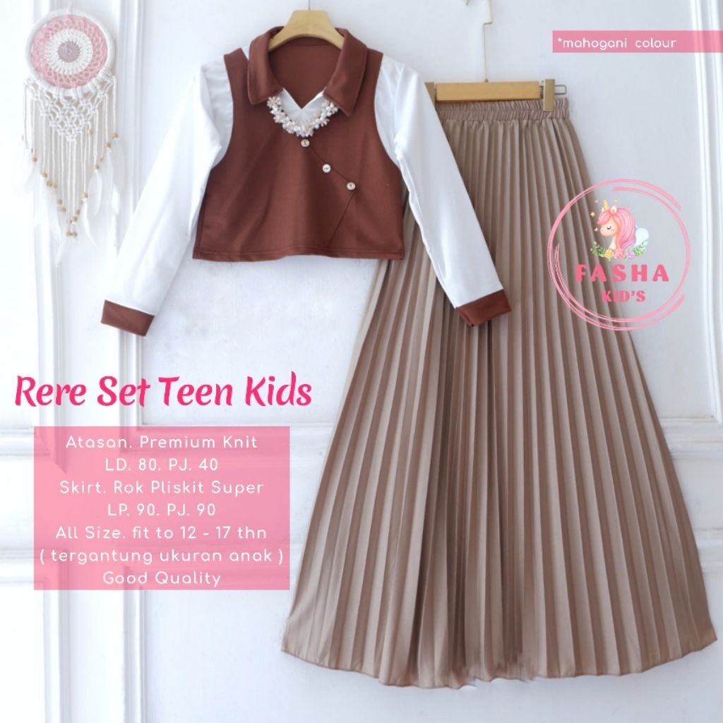 ((NEW ARRIVAL)) SETELAN BAJU MUSLIM 2026 RERE Set Teen Kids Atasan&Rok Hyget Premium By Fasha Kids.