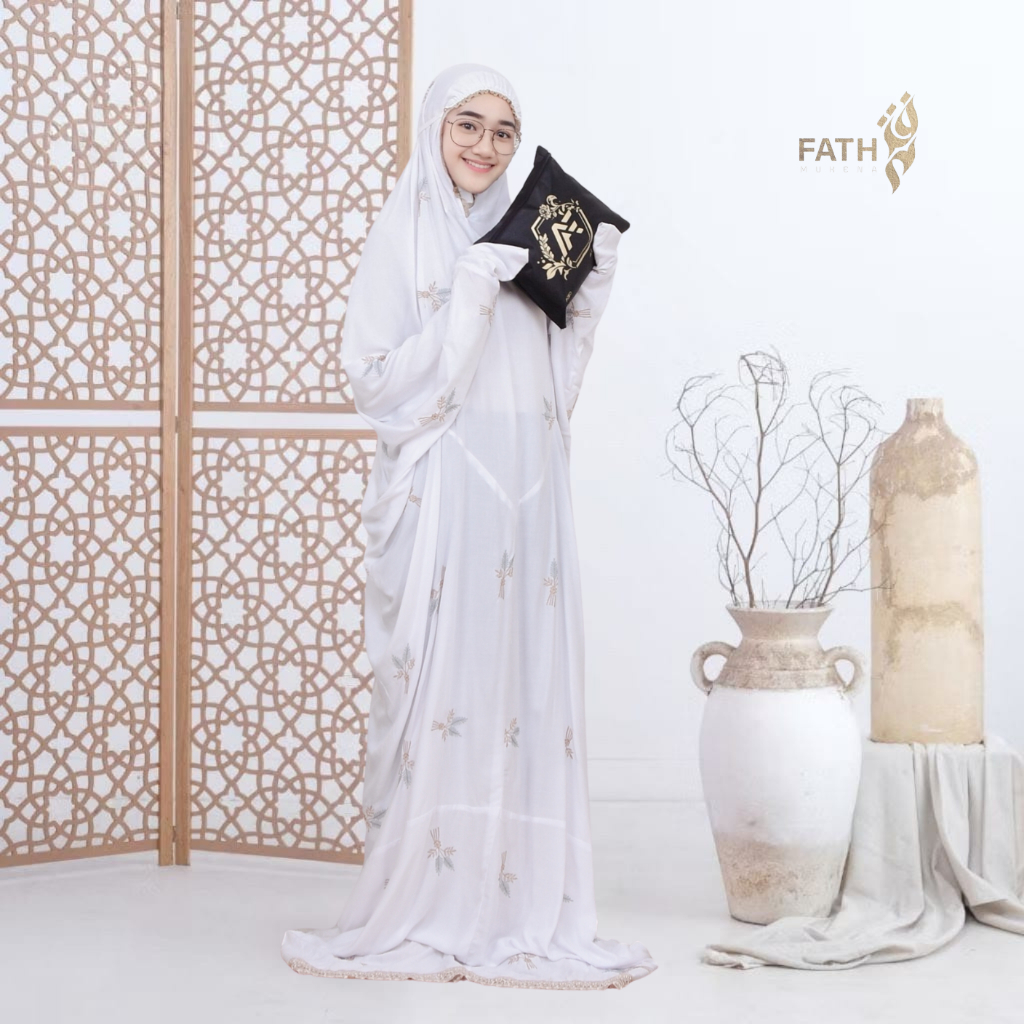 FATH - Mukena Terusan Anak Remaja Bordir Bunga Pita Rayon Premium Mukena Lajuran