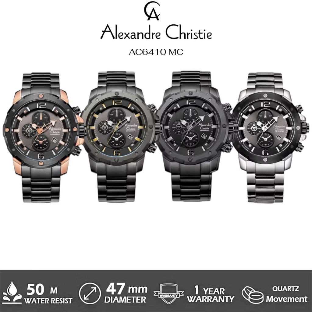 Jam Tangan Pria Original Alexandre Christie AC 6410 Rantai Bergaransi Resmi AC6410 MC