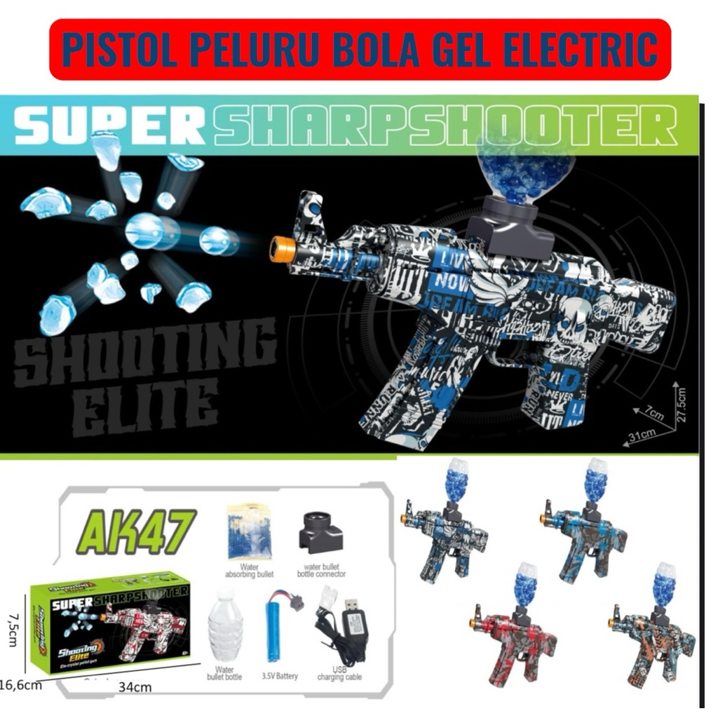 ( BISA COD )Mainan Anak Laki Laki Pistol Peluru Gel Electric Water Gel Blaster Gun Tembak Tembakan