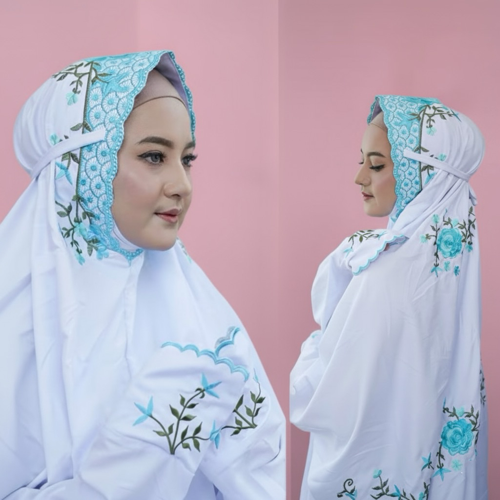 MUKENA TERUSAN DEWASA SANTRI REMAJA BORDIR BUNGA BAHAN KAIN KATUN POLINO MIKRO | RUKUH TELEKUNG MINA