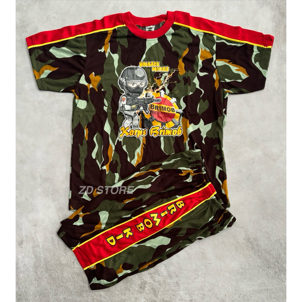 Kaos Setelan Anak Loreng BRIMOB Pendek/Trening Anak Pendek Loreng BRIMOB 5 Gambar