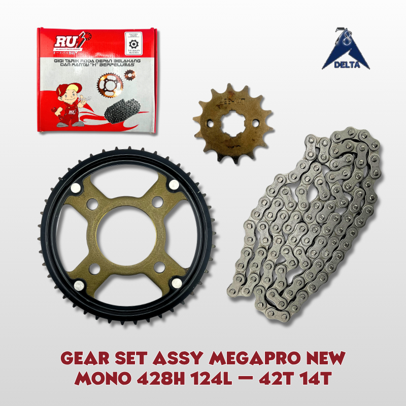 GEAR SET ASSY MEGAPRO NEW MONO 428H 124L – 42T 14T - GEARSET GIRSET GEAR GIR SET MEGAPRO MONO VERZA