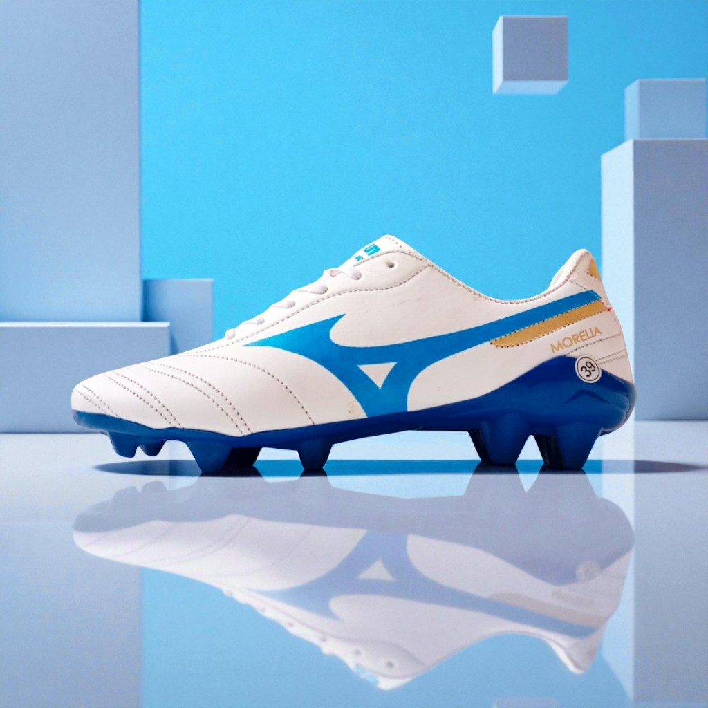 Sepatu Bola MIzuno Morelia || White Blue Gold Termurah