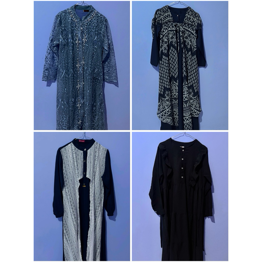 PRELOVED GAMIS BROKAT KEKINIAN,GAMIS MOTIF,GAMIS KOMBINASI, GAMIS POLOS HITAM