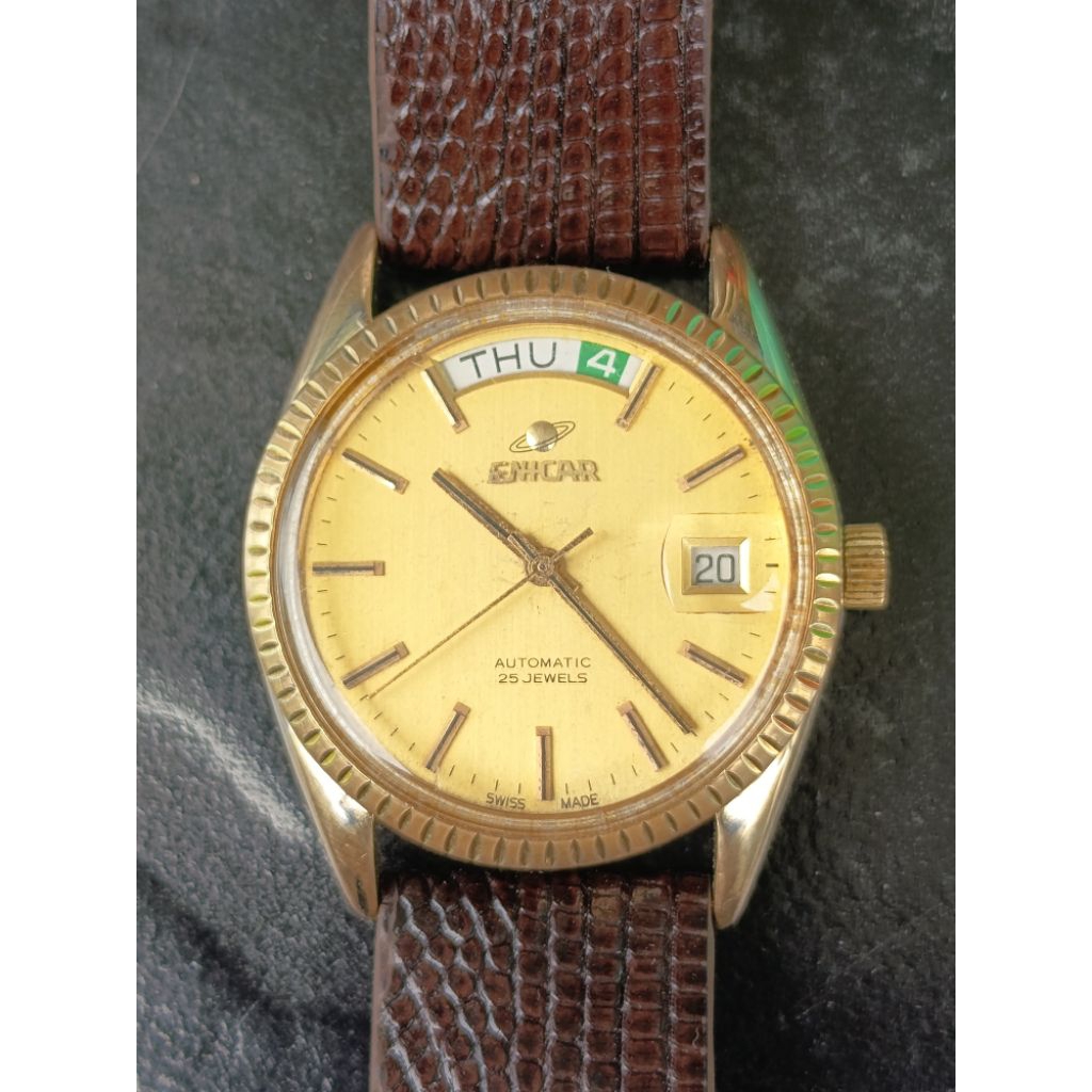 Jam Tangan Vintage ENICAR PRESIDENT Automatic Caliber Eta Swiss 2834 25 jewels Hi Beat kondisi Norma