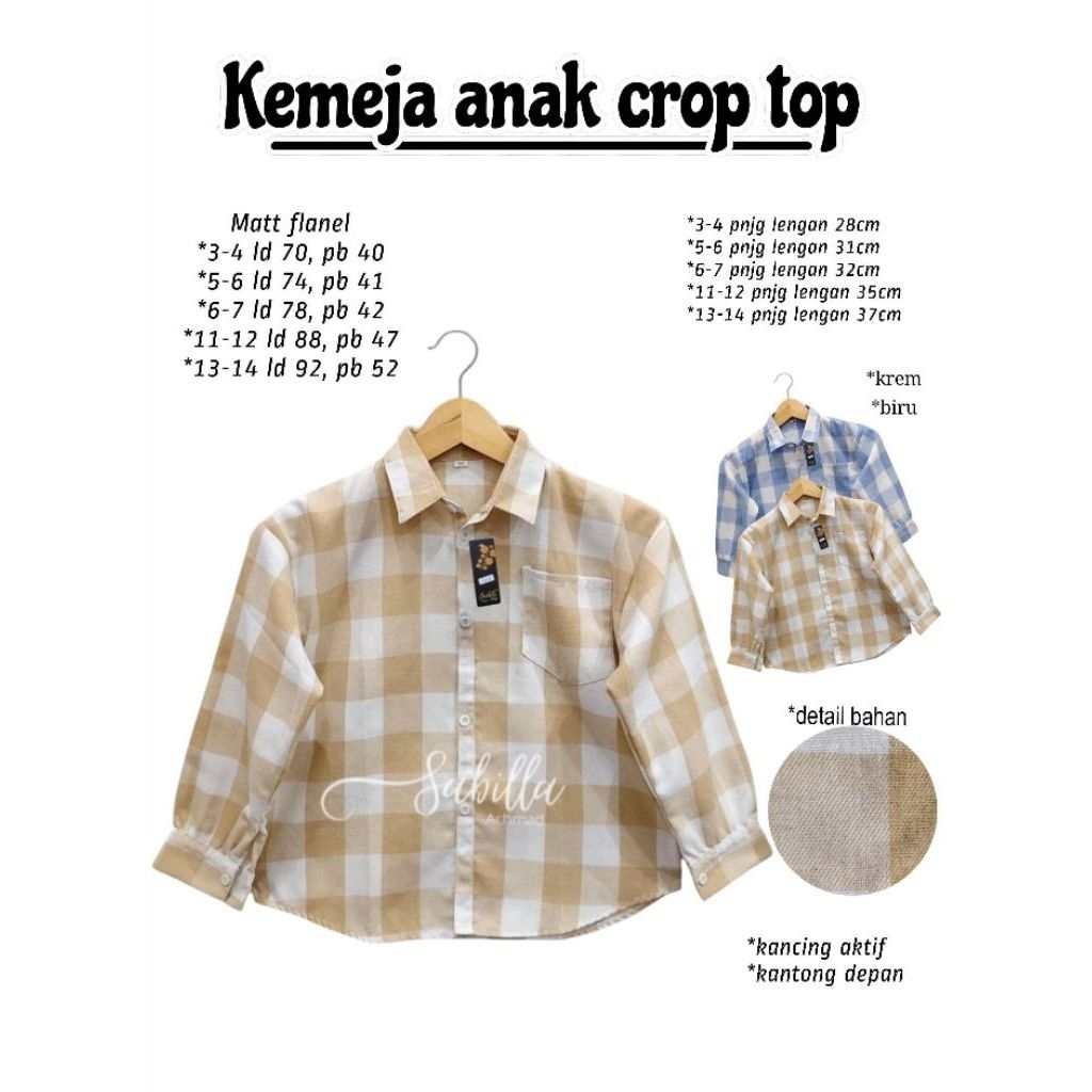 croptop anak perempuan flanel/atasan anak perempuan/kemeja anak flanel usia 3-14th