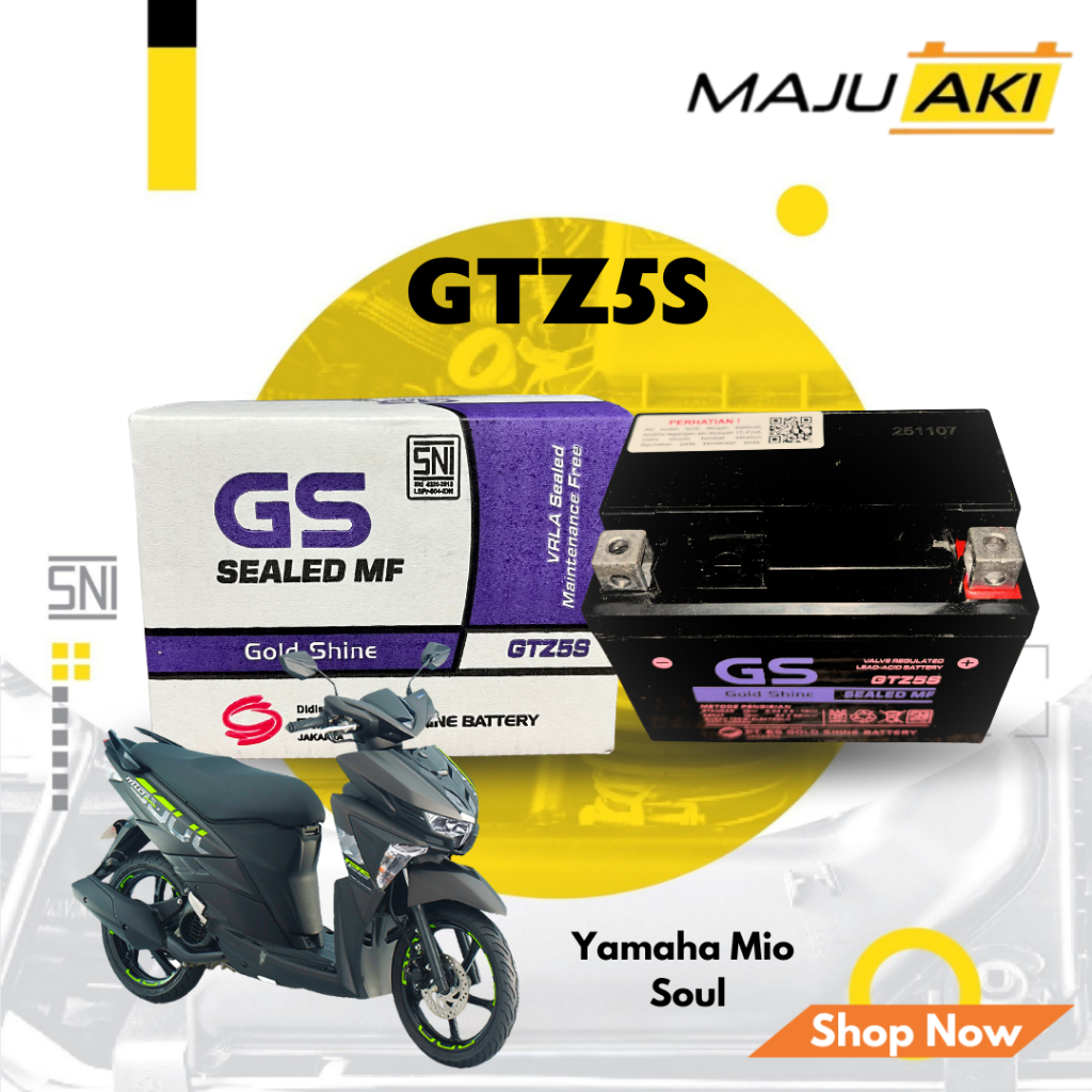 Aki Motor YAMAHA Mio Soul GTZ5S Original Aki Kering GS Gold Shine Sealed MF