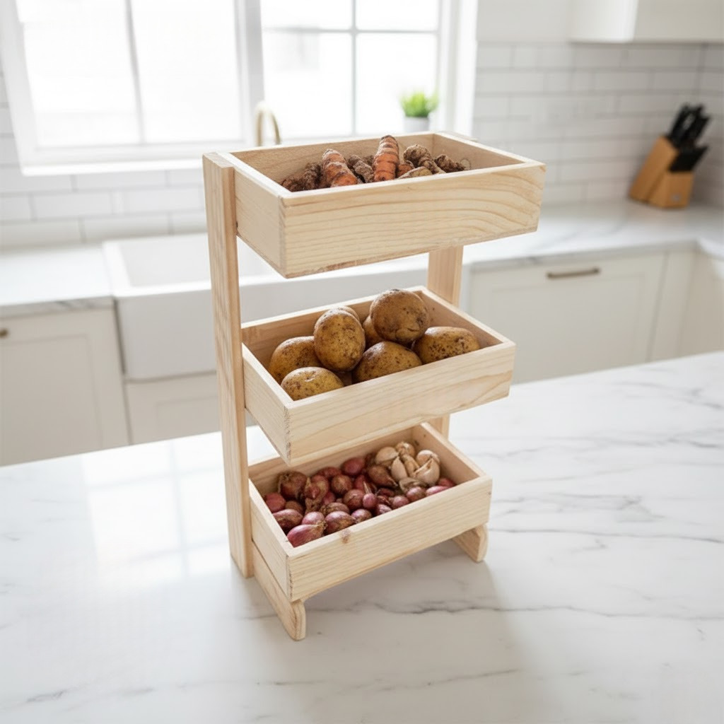 Rak Bumbu Dapur Rak Kayu Pinus 3 Susun Tempat Bawang Bumbu Dapur Serbaguna