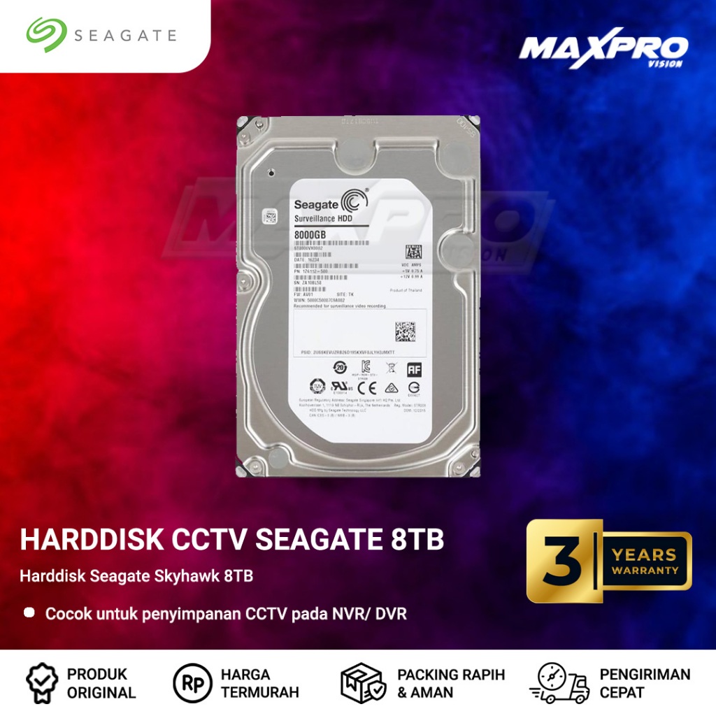 SEAGATE - HDD SEAGATE SKYHAWK 8TB GARANSI 3 TAHUN