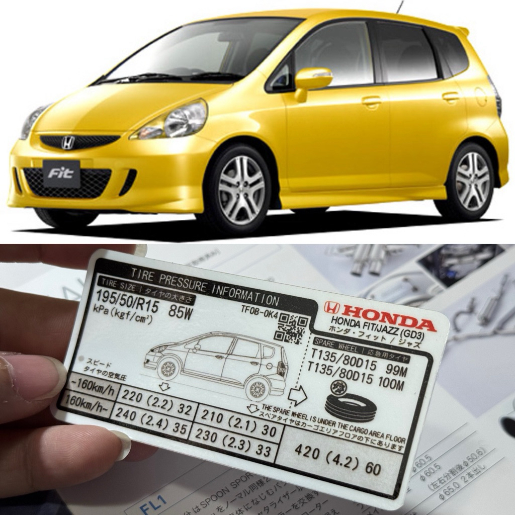sticker Tire pressure Honda fit jazz GD3 JDM