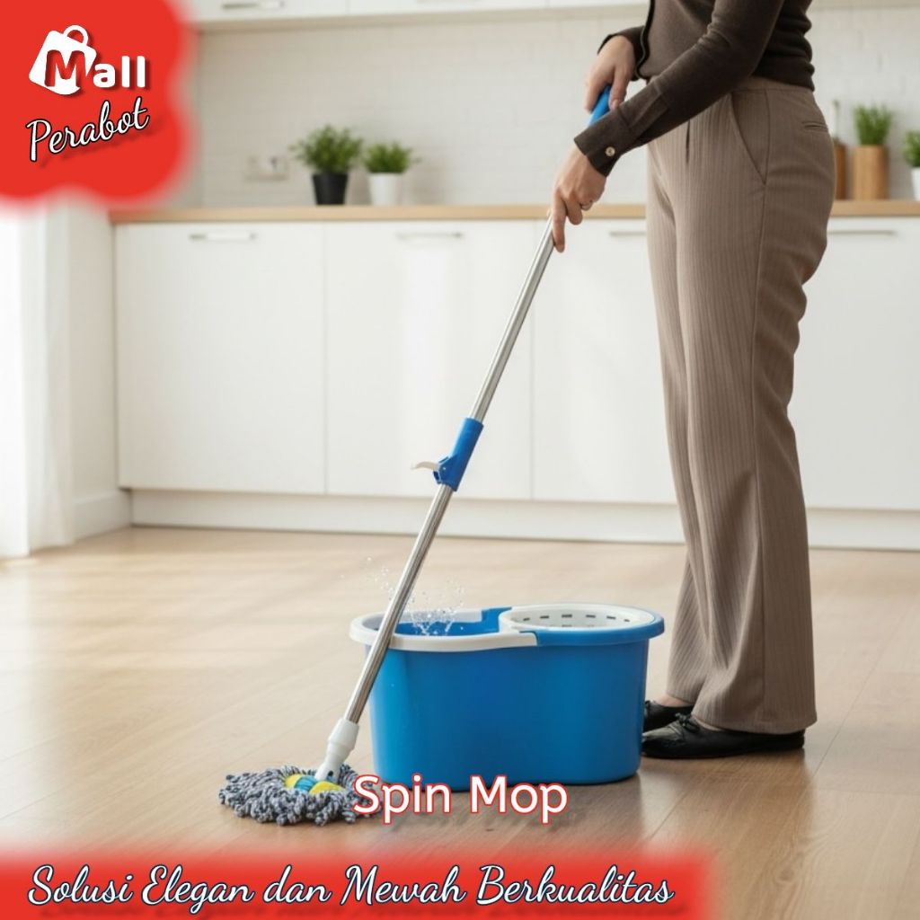 Mall Perabot Spin Mop Besar Tornado Alat Pel Ember 8 Liter Bucket Lantai Putar Kain Pel Pembersih