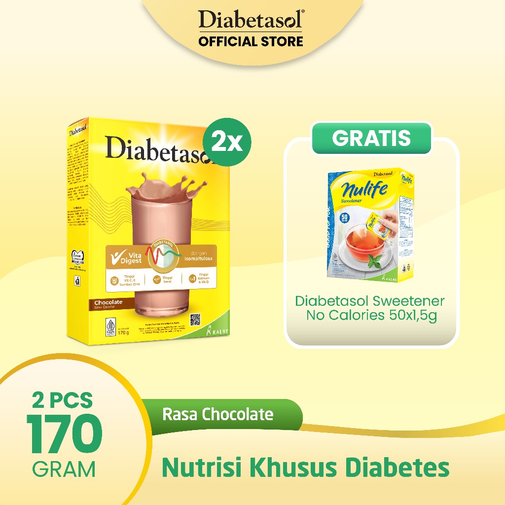 [Buy 2] Diabetasol Chocolate 170g free Diabetasol Nulife Sweetener No Calories 50x1.5g