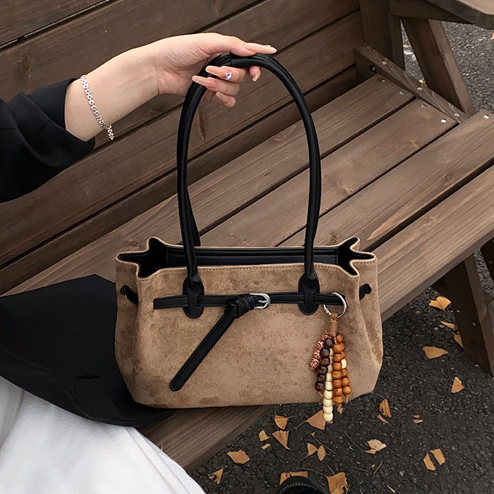 Tas Selempang Wanita Suede Vintage Tote Kapasitas Besar Musim Gugur/Dingin Tas Elegan Tas Kerja Tas 