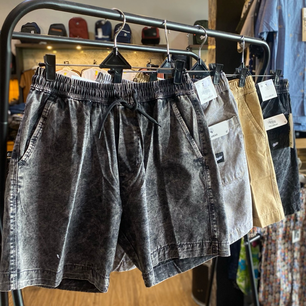 Celana Pendek Pria Pull & Bear Washed Streetwear Casual Premium Cotton Shorts